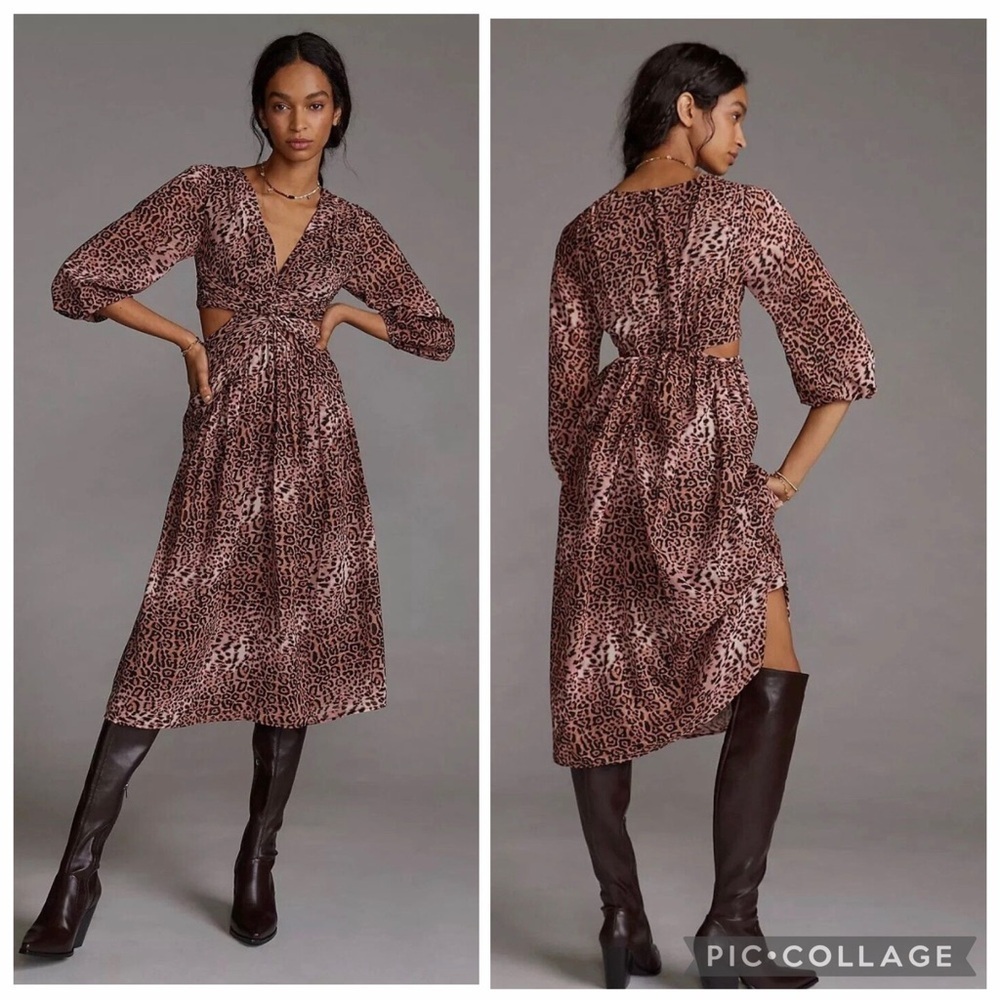 New Anthropologie Ranna Gill Boho Spring 70's Cutout Midi Dress Size Small